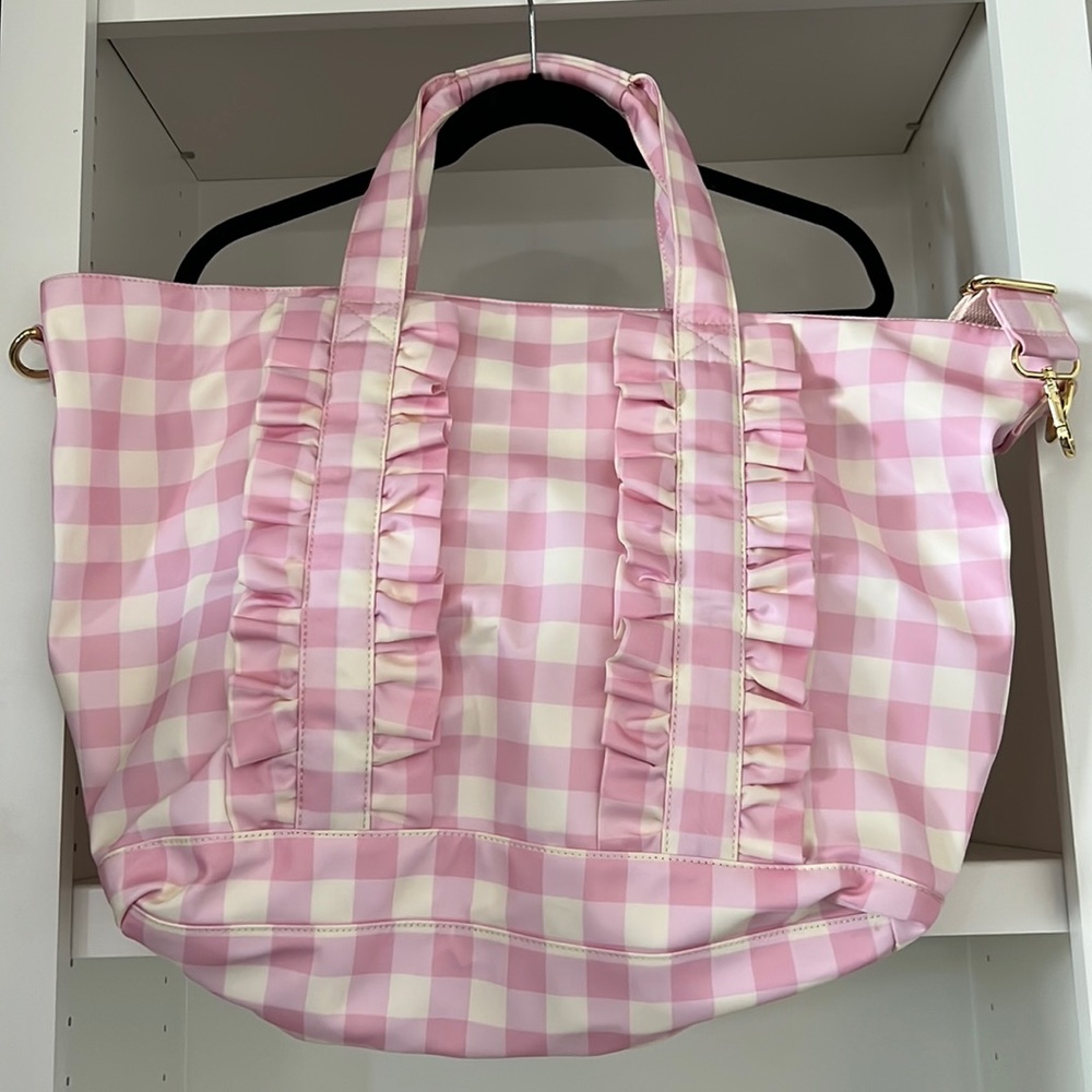 Worn once! Stoney Clover Lane Pink and Cream Gingham Tote.